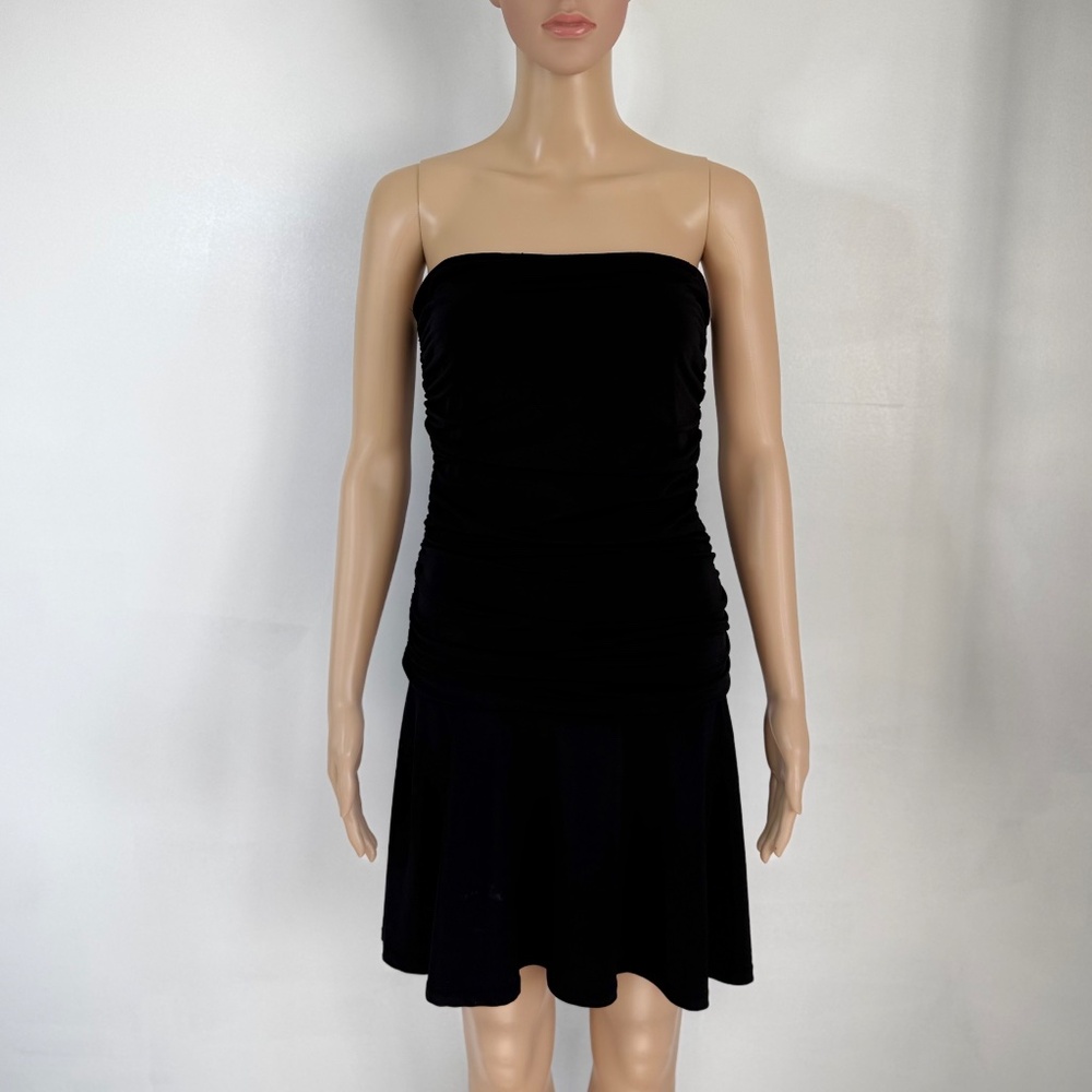 NWOT House of Harlow Strapless Black Mini Dress Ruching A-line Party Dress